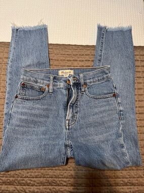 Madewell Light Blue Skinny Jeans with Raw Frayed Hem